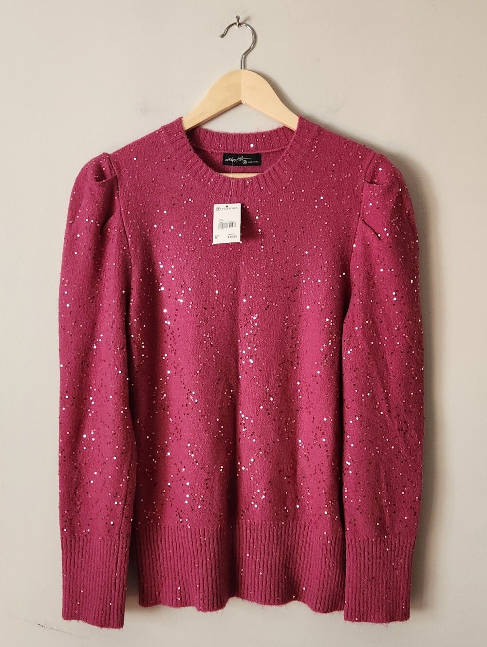 Versona Sequin Crewneck Sweater - Magenta Sz M